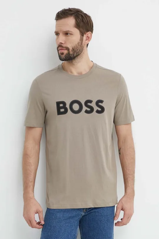 бежевый Хлопковая футболка Boss Green Мужской