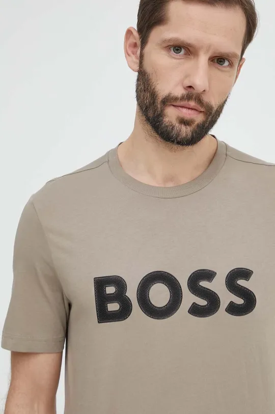 Βαμβακερό μπλουζάκι Boss Green μπεζ