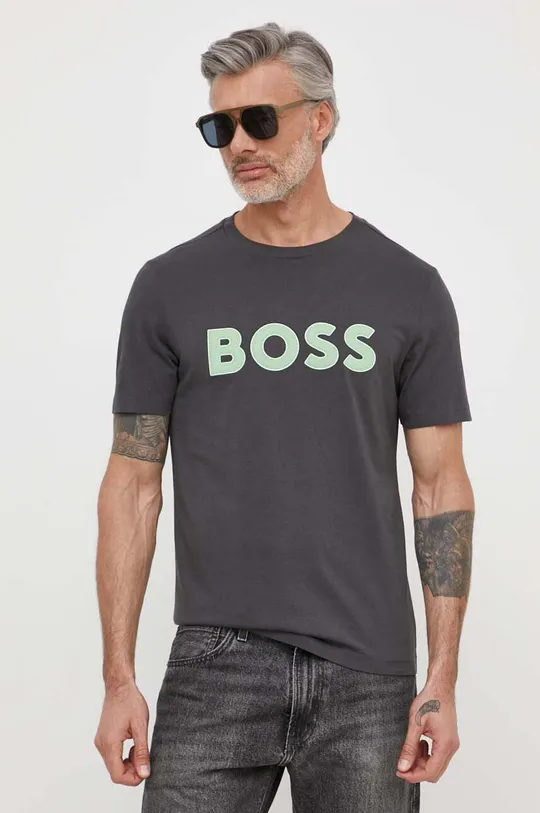 szary Boss Green t-shirt bawełniany Męski