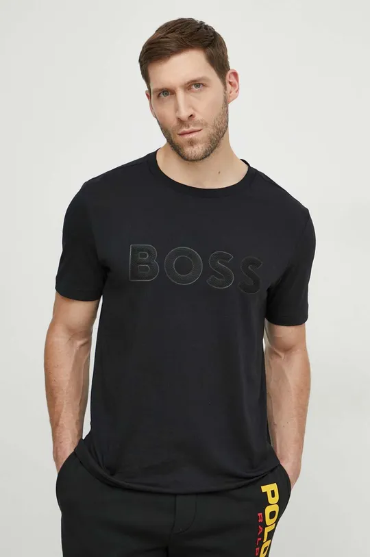 czarny Boss Green t-shirt bawełniany Męski