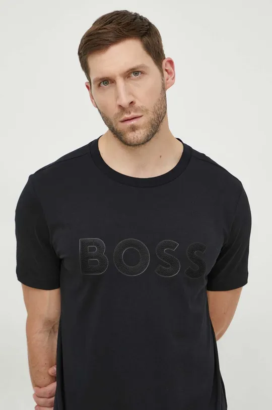 μαύρο Βαμβακερό μπλουζάκι Boss Green