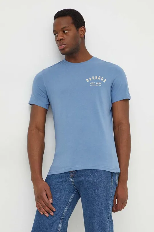 μπλε Βαμβακερό μπλουζάκι Barbour Ανδρικά