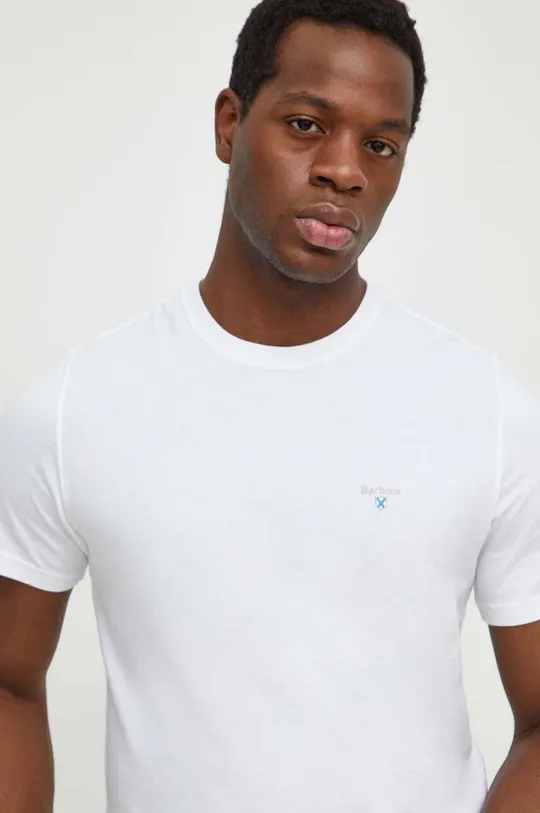 biały Barbour t-shirt bawełniany