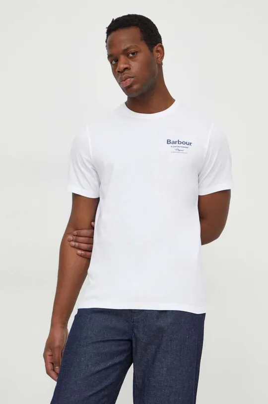 biały Barbour t-shirt bawełniany Męski