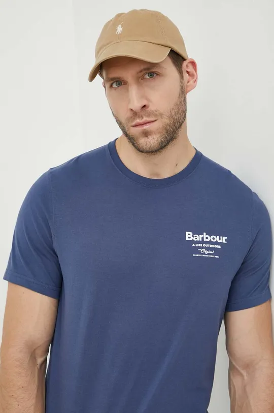 modra Bombažna kratka majica Barbour Moški