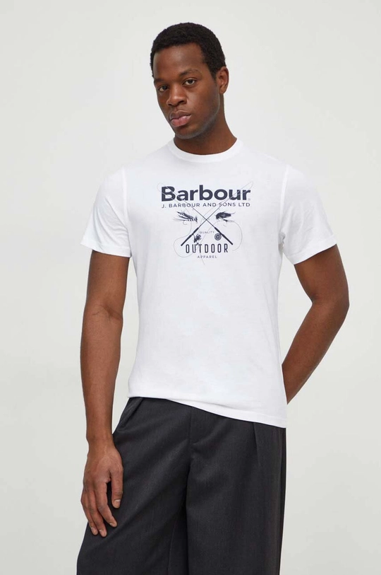 biały Barbour t-shirt bawełniany Męski