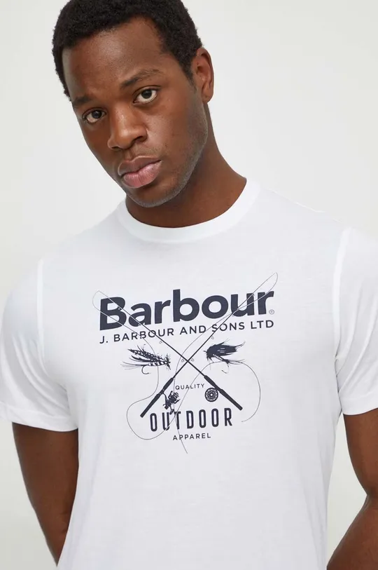 biały Barbour t-shirt bawełniany