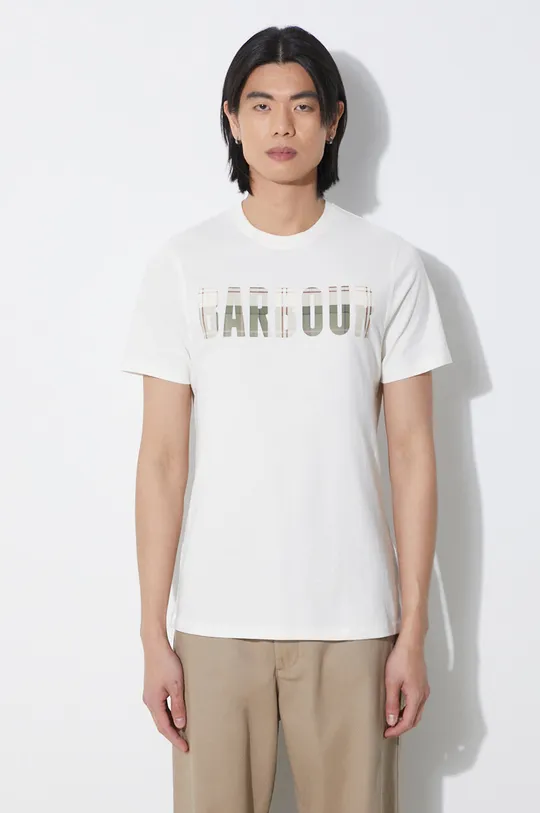 beżowy Barbour t-shirt bawełniany Męski