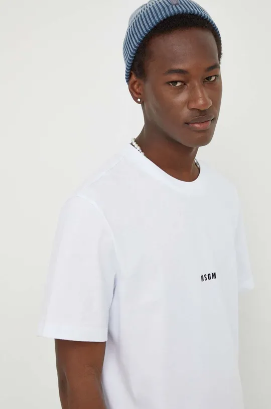 λευκό Βαμβακερό μπλουζάκι MSGM Ανδρικά