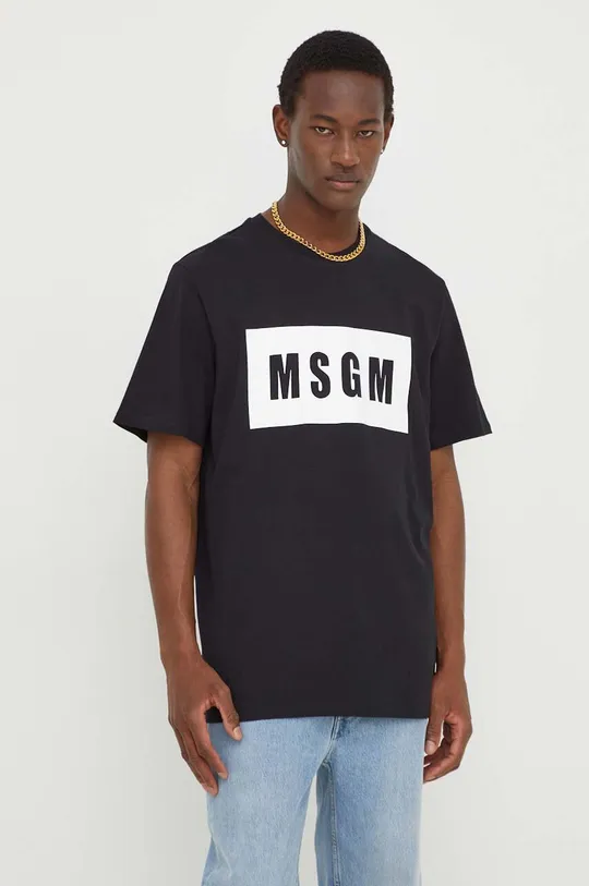 μαύρο Βαμβακερό μπλουζάκι MSGM Ανδρικά