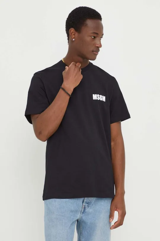 μαύρο Βαμβακερό μπλουζάκι MSGM