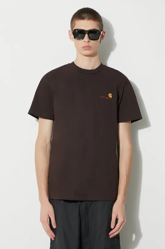 коричневый Хлопковая футболка Carhartt WIP S/S American Script T-Shirt Мужской