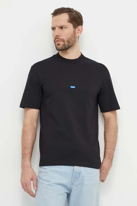 czarny Hugo Blue t-shirt bawełniany Męski
