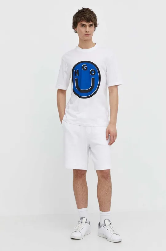 Βαμβακερό μπλουζάκι Hugo Blue λευκό