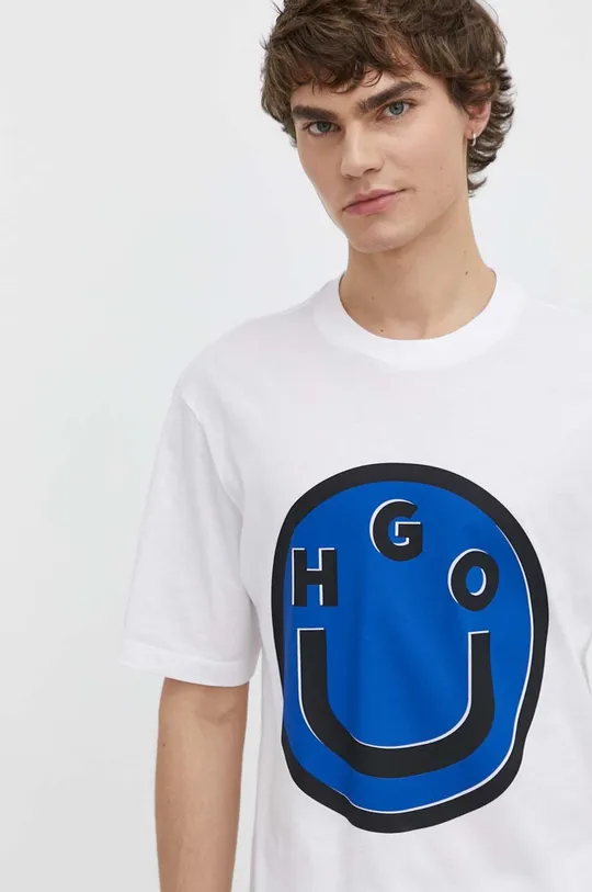 bela Bombažna kratka majica Hugo Blue