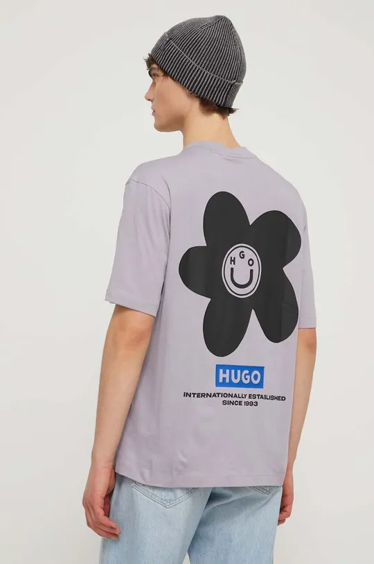 fialová Bavlnené tričko Hugo Blue Pánsky