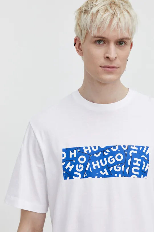 λευκό Βαμβακερό μπλουζάκι Hugo Blue