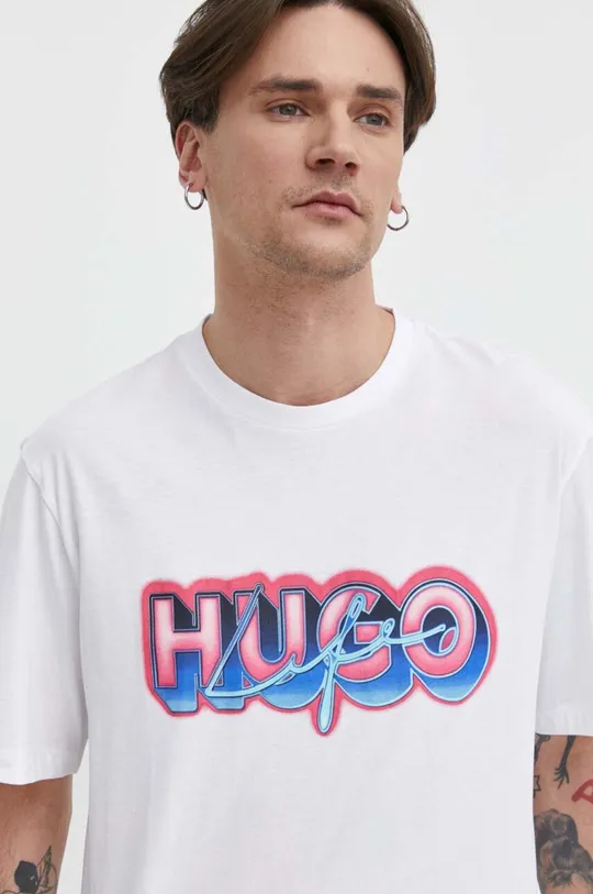 λευκό Βαμβακερό μπλουζάκι Hugo Blue Ανδρικά