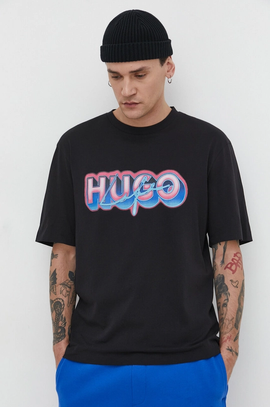 czarny Hugo Blue t-shirt bawełniany