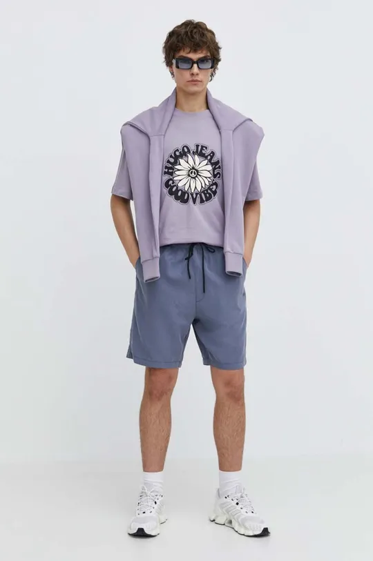 Hugo Blue t-shirt bawełniany fioletowy