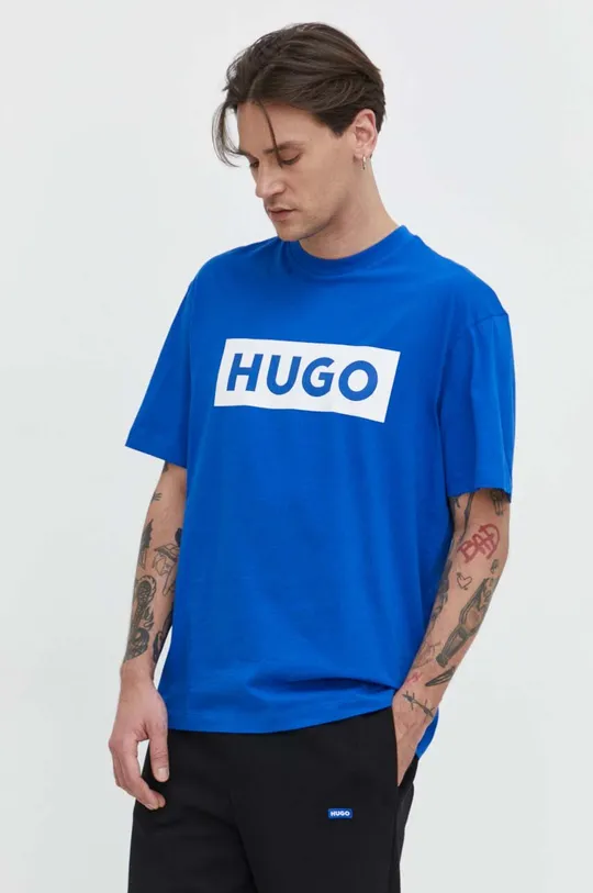 μπλε Βαμβακερό μπλουζάκι Hugo Blue Ανδρικά
