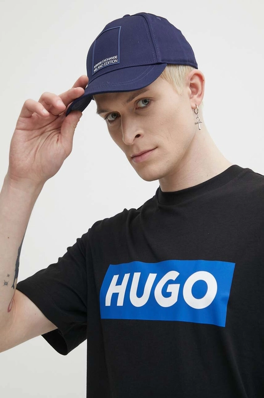 μαύρο Βαμβακερό μπλουζάκι Hugo Blue