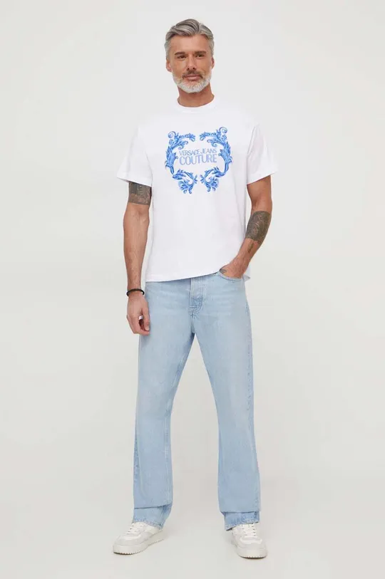 Βαμβακερό μπλουζάκι Versace Jeans Couture λευκό
