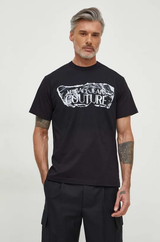 czarny Versace Jeans Couture t-shirt bawełniany Męski