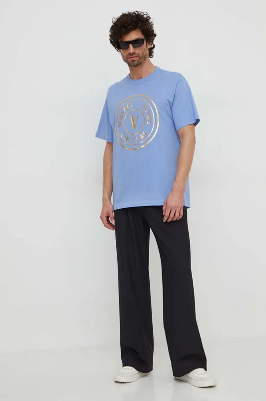 Bombažna kratka majica Versace Jeans Couture modra