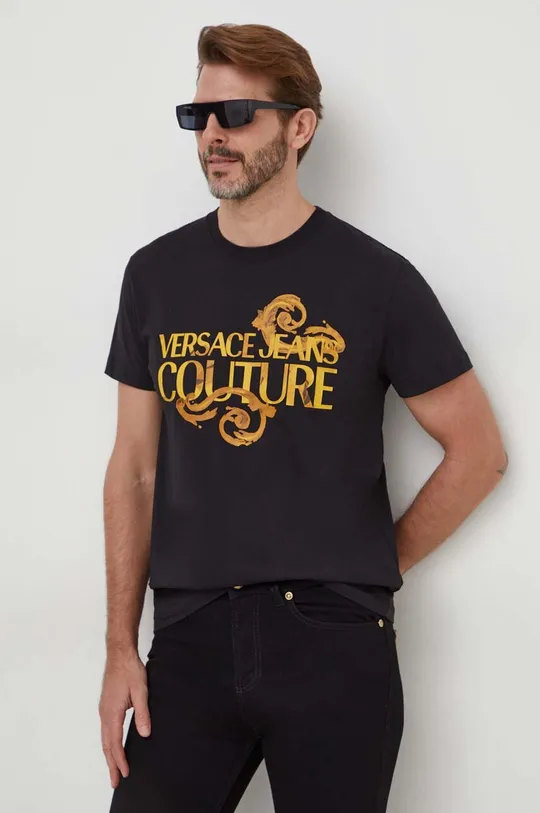 czarny Versace Jeans Couture t-shirt bawełniany Męski
