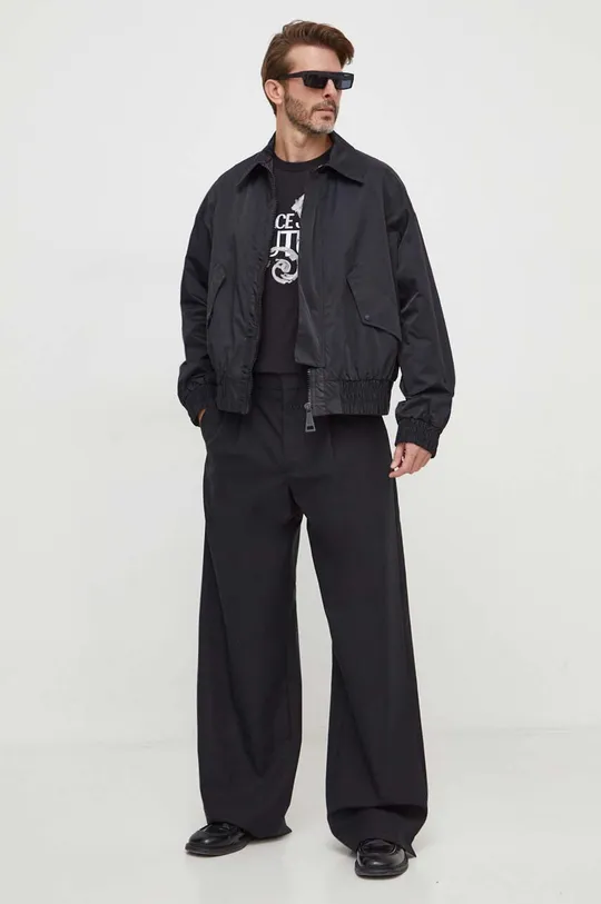 Βαμβακερό μπλουζάκι Versace Jeans Couture μαύρο