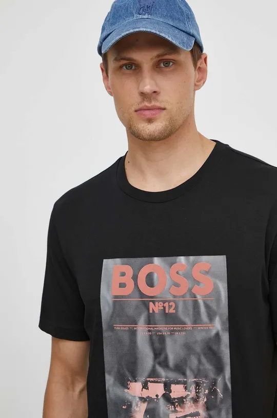 črna Bombažna kratka majica Boss Orange Moški