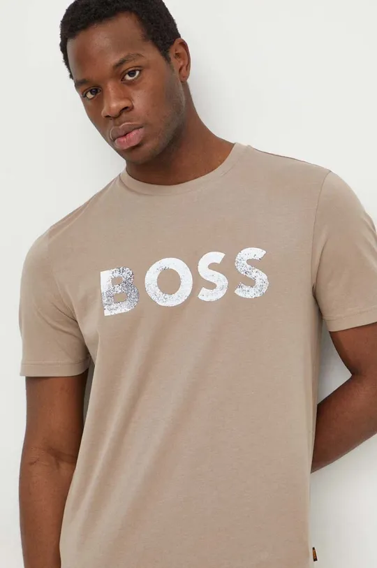 бежевый Хлопковая футболка Boss Orange Мужской