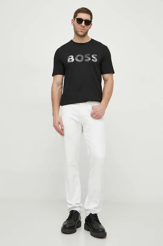 Bombažna kratka majica Boss Orange črna