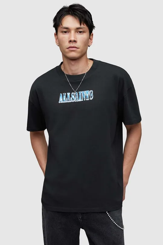 μαύρο Βαμβακερό μπλουζάκι AllSaints Quasar Ανδρικά