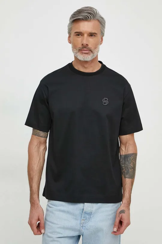 Bombažna kratka majica BOSS črna