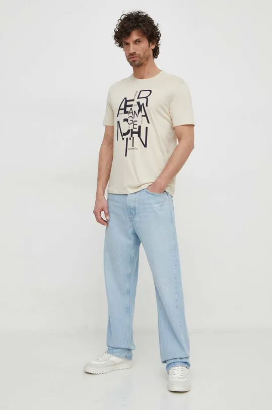 Βαμβακερό μπλουζάκι Armani Exchange μπεζ