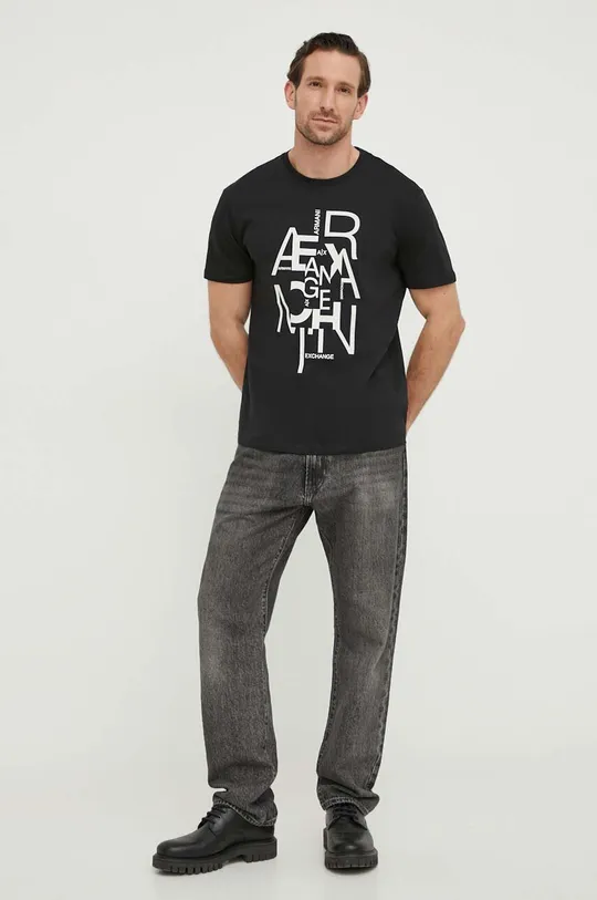 czarny Armani Exchange t-shirt bawełniany Męski