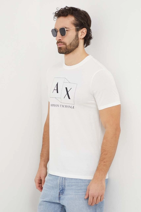 Бавовняна футболка Armani Exchange бежевий