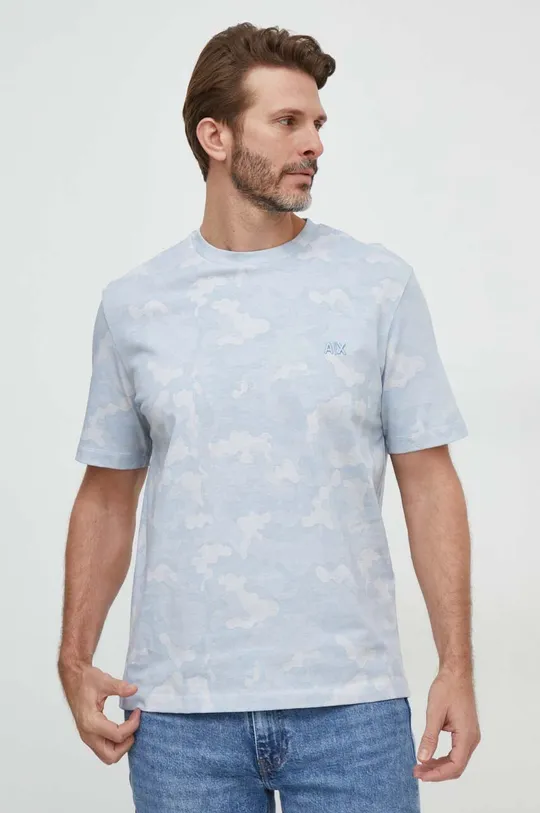 μπλε Βαμβακερό μπλουζάκι Armani Exchange Ανδρικά