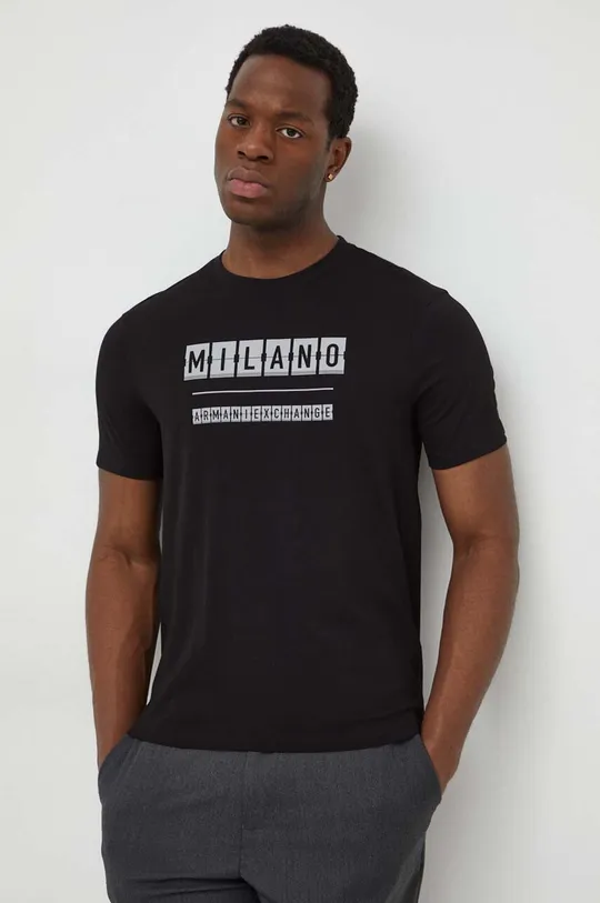 čierna Bavlnené tričko Armani Exchange Pánsky