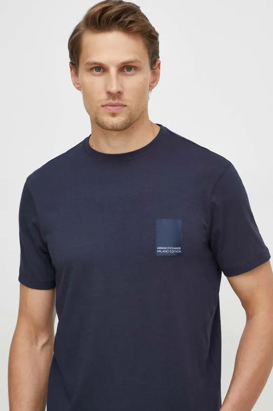 σκούρο μπλε Βαμβακερό μπλουζάκι Armani Exchange Ανδρικά