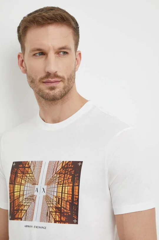 λευκό Βαμβακερό μπλουζάκι Armani Exchange Ανδρικά