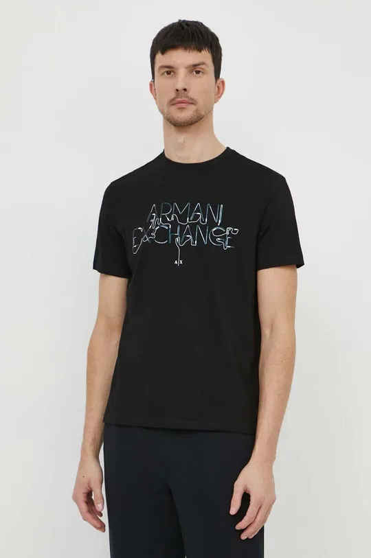 μαύρο Βαμβακερό μπλουζάκι Armani Exchange Ανδρικά
