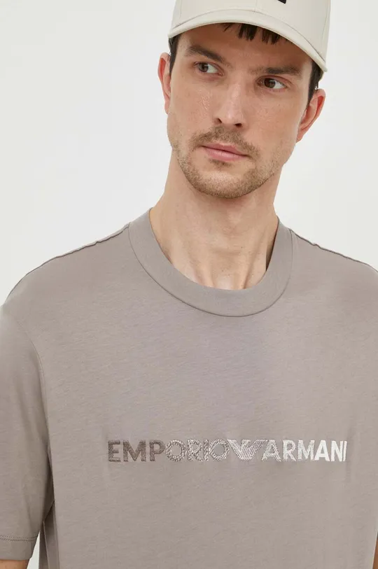 béžová Bavlnené tričko Emporio Armani Pánsky