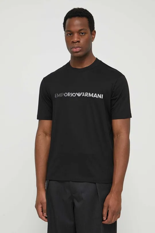 μαύρο Βαμβακερό μπλουζάκι Emporio Armani