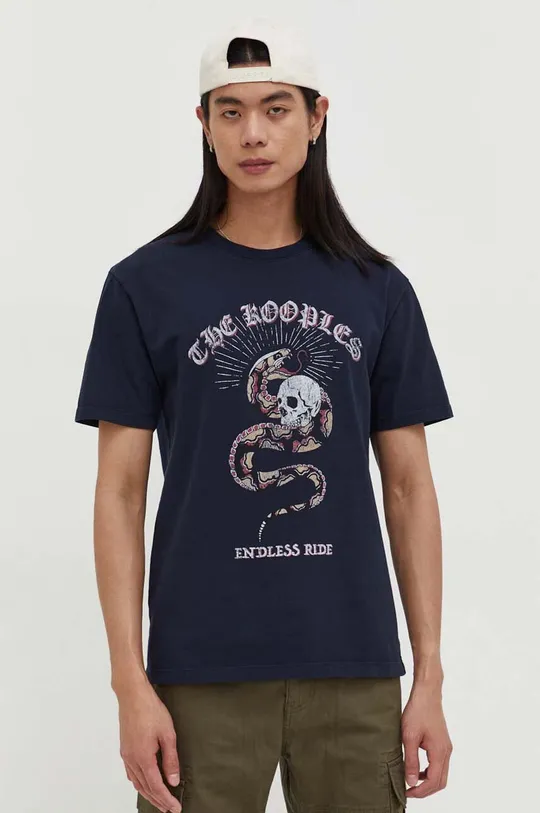 mornarsko modra Bombažna kratka majica The Kooples Moški