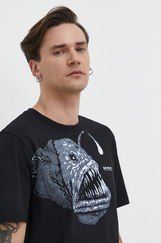 czarny HUGO t-shirt bawełniany