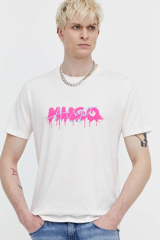 beżowy HUGO t-shirt bawełniany