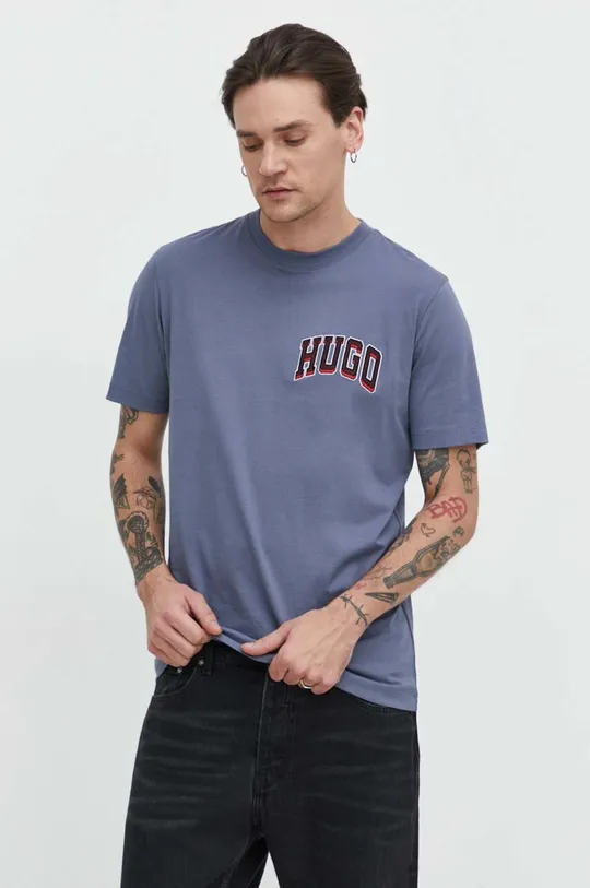 niebieski HUGO t-shirt bawełniany Męski